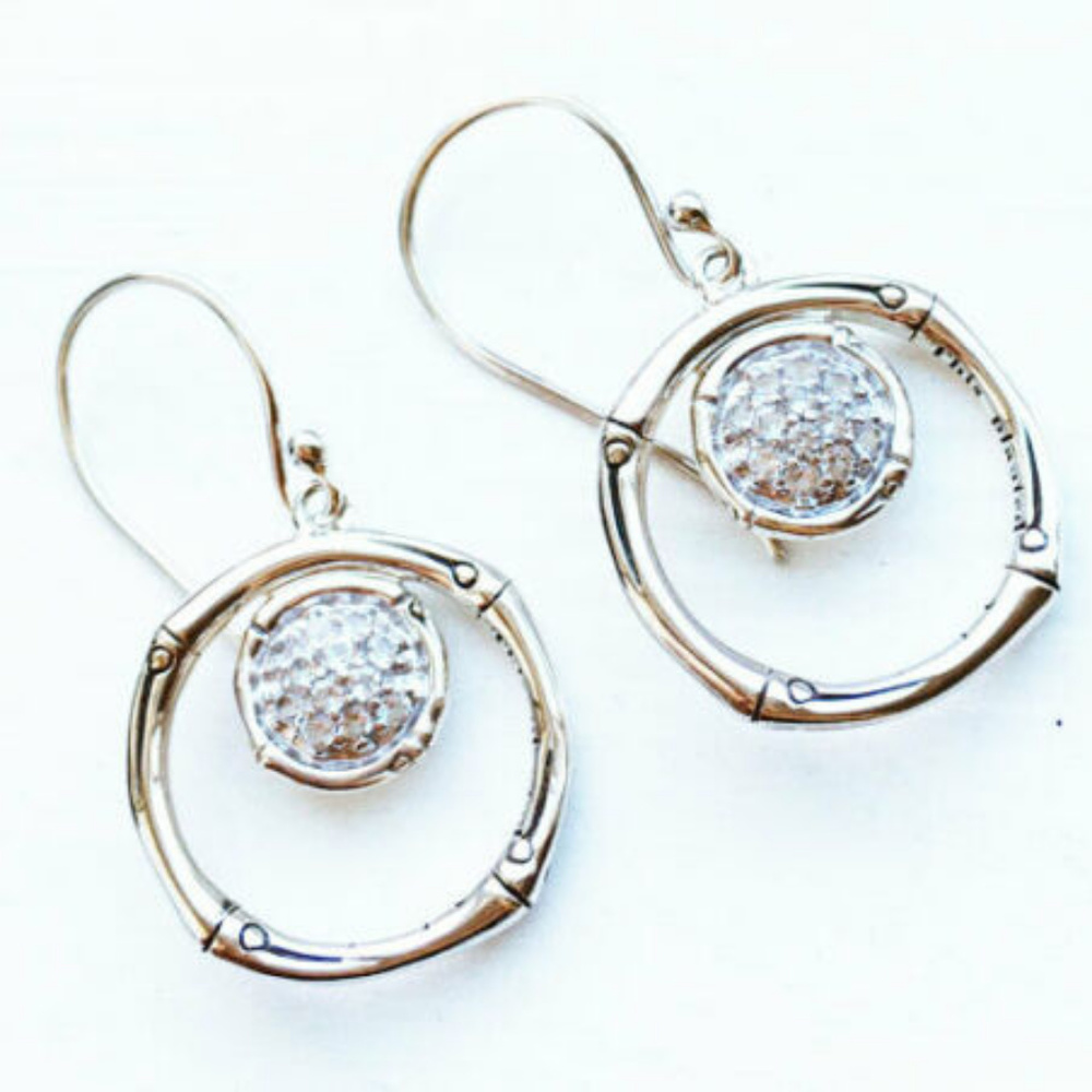 🌞 Authentic John Hardy Bamboo Lava Fire White Topaz Earrings